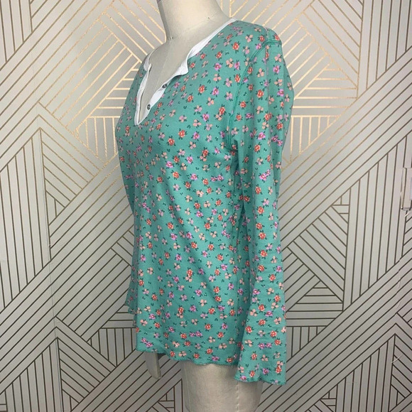 Roberta‎ Roller Rabbit Blooms Pajama Top Tee Henley Floral Green Size US Small - Picture 6 of 12